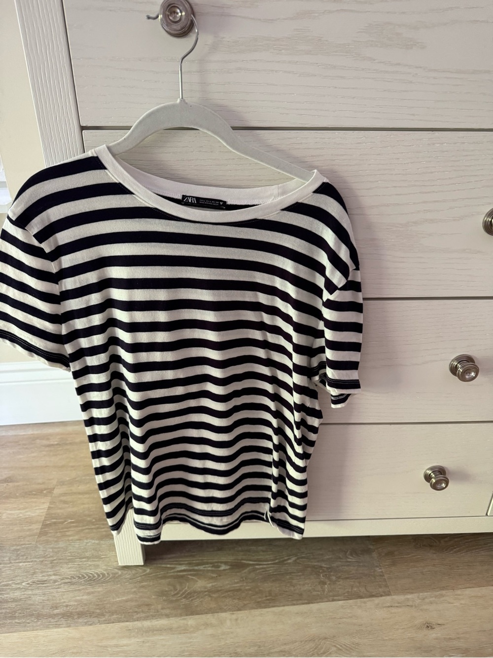 Zara navy and cream striped shirt